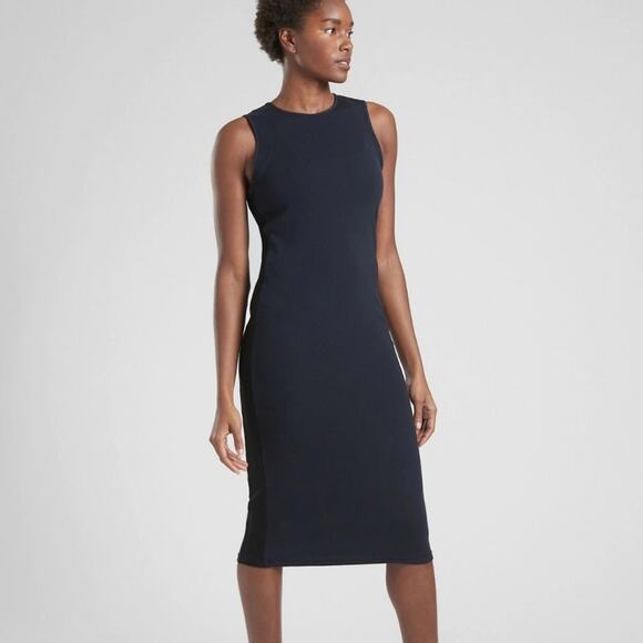 Athleta Dresses & Skirts - Athleta Sunstream Colorblock Midi Dress Ribbed Navy Side Stripe Size Small